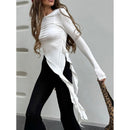 Aria – Klassiker Langarm Top mit Rundhalsausschnitt und seitlichen Raffungen