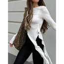 Aria – Klassiker Langarm Top mit Rundhalsausschnitt und seitlichen Raffungen